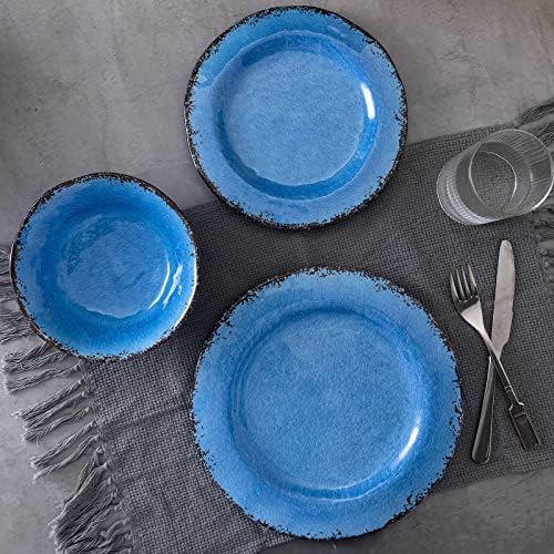 12 Piece Melamine Dinnerware Set Farmhouse Outdoor Dishes Set for 4 in Blue, alternate view 6