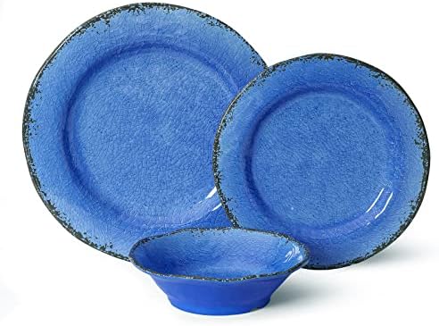 12 Piece Melamine Dinnerware Set Farmhouse Outdoor Dishes Set for 4 in Blue, alternate view 7