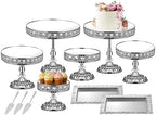 12-Piece Silver Cake Stand Set, Vintage Cake Stand with Crystal Edge and Cupcake Display Tray, Dessert Table