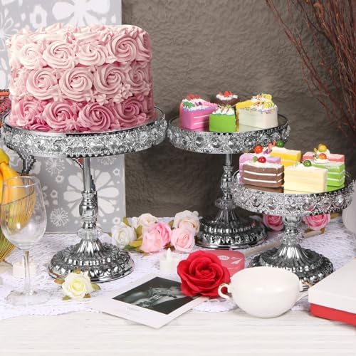 12-Piece Silver Cake Stand Set, Vintage Cake Stand with Crystal Edge and Cupcake Display Tray, Dessert Table, alternate view