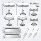 12-Piece Silver Cake Stand Set, Vintage Cake Stand with Crystal Edge and Cupcake Display Tray, Dessert Table, alternate view