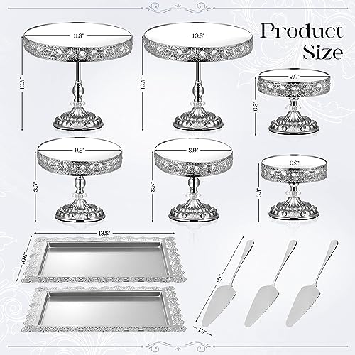 12-Piece Silver Cake Stand Set, Vintage Cake Stand with Crystal Edge and Cupcake Display Tray, Dessert Table, alternate view