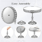 12-Piece Silver Cake Stand Set, Vintage Cake Stand with Crystal Edge and Cupcake Display Tray, Dessert Table, alternate view