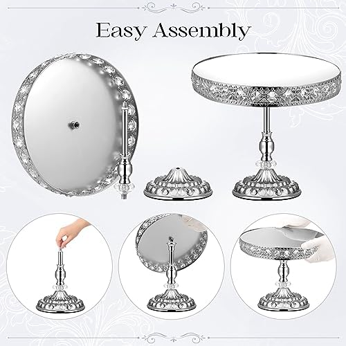 12-Piece Silver Cake Stand Set, Vintage Cake Stand with Crystal Edge and Cupcake Display Tray, Dessert Table, alternate view