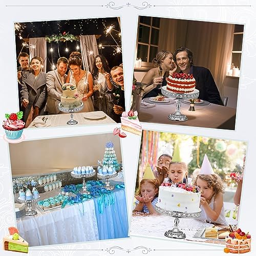12-Piece Silver Cake Stand Set, Vintage Cake Stand with Crystal Edge and Cupcake Display Tray, Dessert Table, alternate view