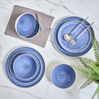 12-Piece Stoneware Dinnerware Set for 4, Light Blue Reactive Glaze on White Plates and Bowls Sets, Kitchen, alternate view 5