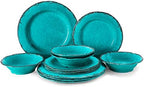 12 Piece Vintage Melamine Dinnerware Sets, Farmhouse Plates and Bowl in Teal