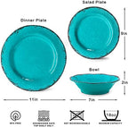12 Piece Vintage Melamine Dinnerware Sets, Farmhouse Plates and Bowl in Teal, alternate view 3
