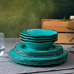 12 Piece Vintage Melamine Dinnerware Sets, Farmhouse Plates and Bowl in Teal, alternate view 5