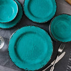 12 Piece Vintage Melamine Dinnerware Sets, Farmhouse Plates and Bowl in Teal, alternate view 6