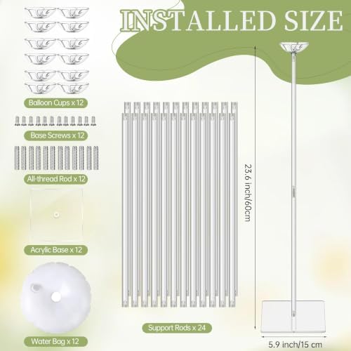12 Pieces Clear Acrylic Balloon Stand Set 23.6 Inches Height Balloon Centerpieces Stand with 12 Water Bags for, alternate