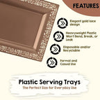 (12 pk) 14" x 7.5" Rose Gold Lace Rim Plastic Serving Trays & Platters | Heavy Duty Disposable Decorative, alternate view 3