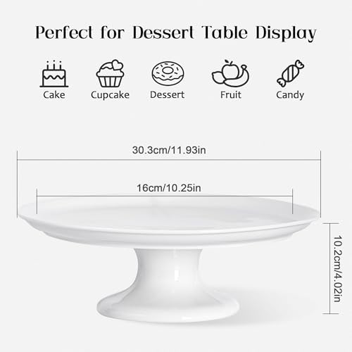 12" Porcelain Cake Stand for 10" Cake, Round Dessert Stand, Display Cupcake Holder for Party, Wedding, Birthday, alternate