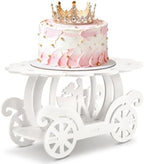 12" Princess Cake Stand White Carriage Cake Stand 3D PVC Cake Decorations with Prince and Princess Themed Holder
