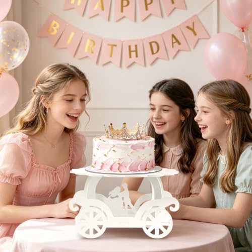 12" Princess Cake Stand White Carriage Cake Stand 3D PVC Cake Decorations with Prince and Princess Themed Holder, alternate