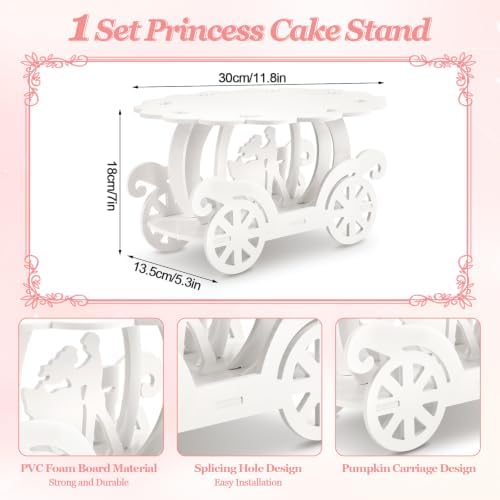 12" Princess Cake Stand White Carriage Cake Stand 3D PVC Cake Decorations with Prince and Princess Themed Holder, alternate