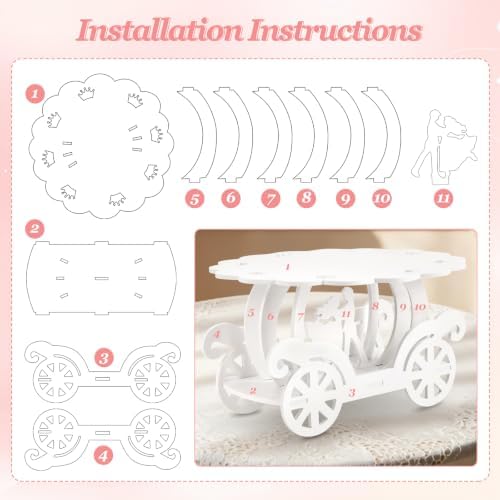 12" Princess Cake Stand White Carriage Cake Stand 3D PVC Cake Decorations with Prince and Princess Themed Holder, alternate