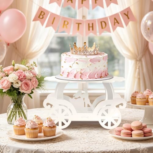 12" Princess Cake Stand White Carriage Cake Stand 3D PVC Cake Decorations with Prince and Princess Themed Holder, alternate