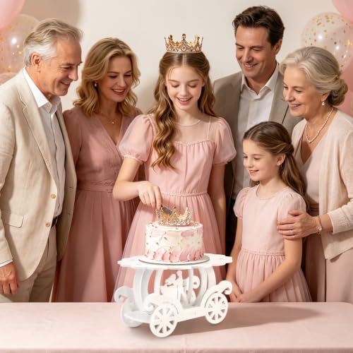 12" Princess Cake Stand White Carriage Cake Stand 3D PVC Cake Decorations with Prince and Princess Themed Holder, alternate