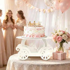 12" Princess Cake Stand White Carriage Cake Stand 3D PVC Cake Decorations with Prince and Princess Themed Holder, alternate