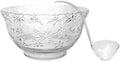 12-Quart (3-Gallon) Clear Plastic Punch Bowl with Ladle - Hard Plastic Embossed Floral Design - Large Punch Bowl