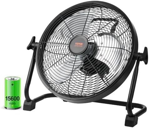 12'' Rechargeable Floor Fan, Portable Quiet Personal Fan for Home or Office, 360 Degree Manual Pivoting Head
