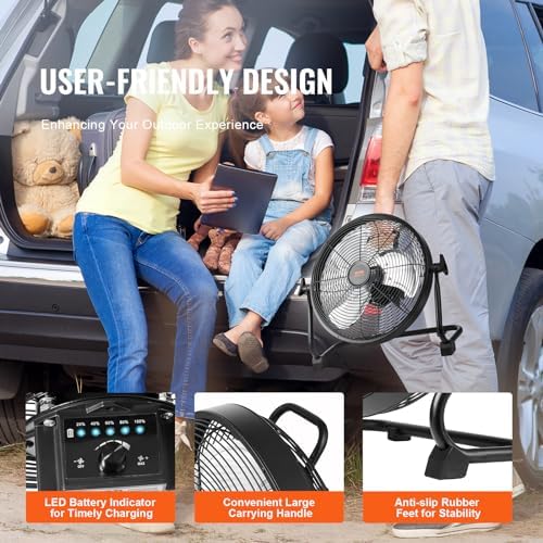 12'' Rechargeable Floor Fan, Portable Quiet Personal Fan for Home or Office, 360 Degree Manual Pivoting Head, alternate view