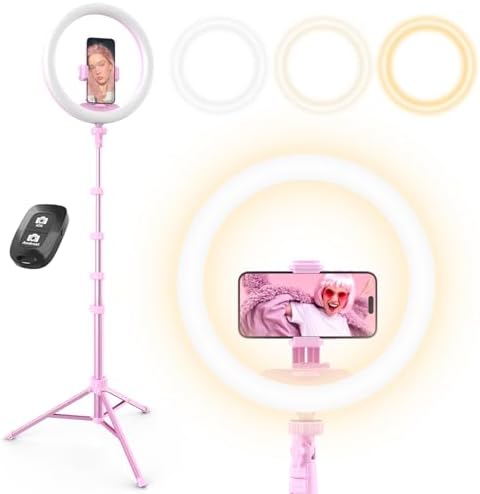12" Ring Light with 62" Tripod Stand for Content Creation (Pink) in Pink