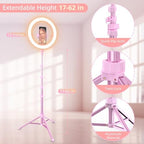 12" Ring Light with 62" Tripod Stand for Content Creation (Pink) in Pink, alternate view 3