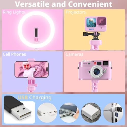 12" Ring Light with 62" Tripod Stand for Content Creation (Pink) in Pink, alternate view 5