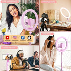 12" Ring Light with 62" Tripod Stand for Content Creation (Pink) in Pink, alternate view 6