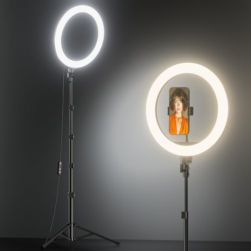 12" Ring Light with 63" extendable Tripod Stand, Selfie RingLight with Phone Holder and Selfie Remote, 2-in-1