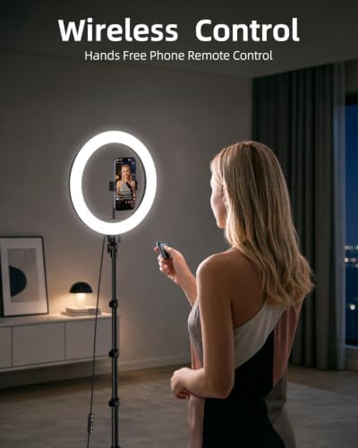 12" Ring Light with 63" extendable Tripod Stand, Selfie RingLight with Phone Holder and Selfie Remote, 2-in-1, alternate view