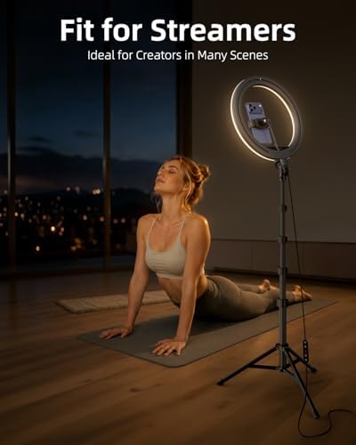 12" Ring Light with 63" extendable Tripod Stand, Selfie RingLight with Phone Holder and Selfie Remote, 2-in-1, alternate view