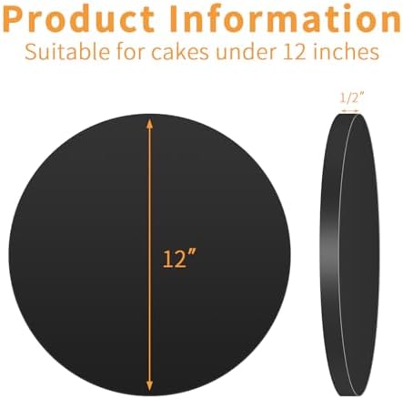 12" Round 1/2" Thick Black Cake Drum, 10‐Pack Cardboard Cake Boards in Black, alternate view 3