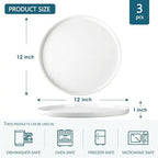 12" Round Serving Platters Set of 3 - White Porcelain Serving Trays for Food, Appetizer, Charcuterie, Snack, alternate view 3