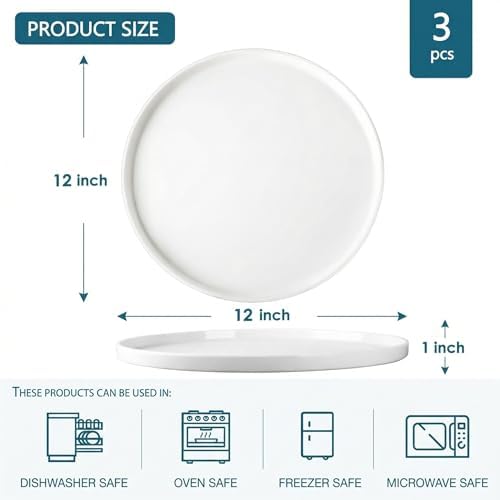12" Round Serving Platters Set of 3 - White Porcelain Serving Trays for Food, Appetizer, Charcuterie, Snack, alternate view 3