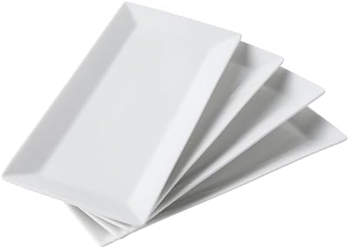 12" Serving Platters Set of 4, White Rectangular Plates, Ceramic Serving Tray, Stackable Large Party Plates for