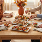 12" Serving Platters Set of 4, White Rectangular Plates, Ceramic Serving Tray, Stackable Large Party Plates for, alternate