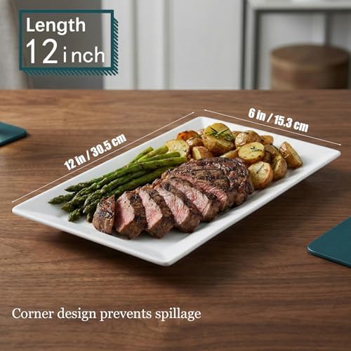 12" Serving Platters Set of 4, White Rectangular Plates, Ceramic Serving Tray, Stackable Large Party Plates for, alternate