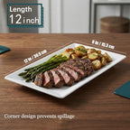 12" Serving Platters Set of 4, White Rectangular Plates, Ceramic Serving Tray, Stackable Large Party Plates for, alternate