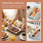12" Serving Platters Set of 4, White Rectangular Plates, Ceramic Serving Tray, Stackable Large Party Plates for, alternate