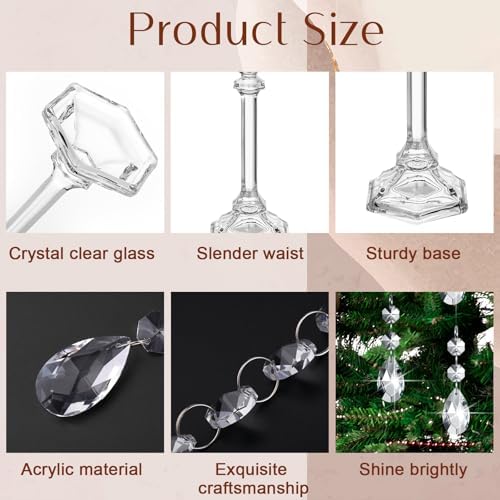 12 Set Glass Flower Stands with 12 Crystal Strings 72 Beads in Clear, alternate view 4