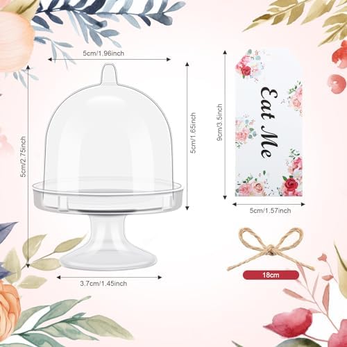12 Set Plastic Mini Cake Stand with Dome Lid Clear Dessert Tray in Clear, White, alternate view 3