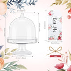 12 Set Plastic Mini Cake Stand with Dome Lid Clear Dessert Tray in Clear, White, alternate view 3