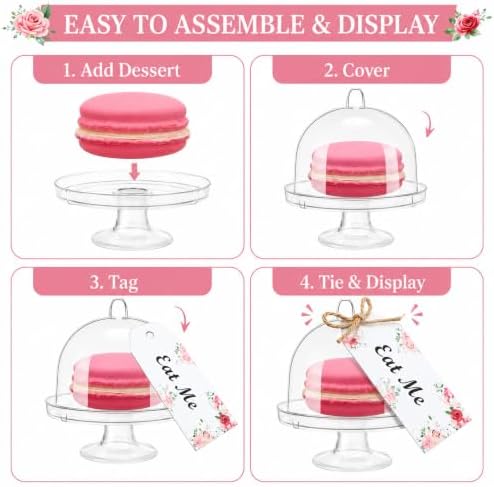 12 Set Plastic Mini Cake Stand with Dome Lid Clear Dessert Tray in Clear, White, alternate view 4