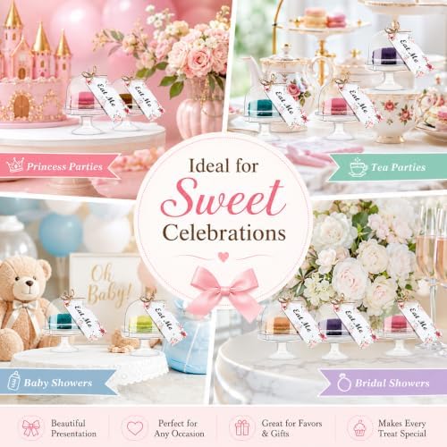 12 Set Plastic Mini Cake Stand with Dome Lid Clear Dessert Tray in Clear, White, alternate view 5
