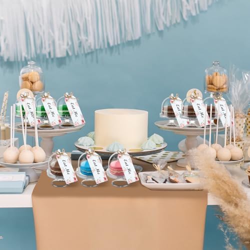 12 Set Plastic Mini Cake Stand with Dome Lid Clear Dessert Tray in Clear, White, alternate view 7