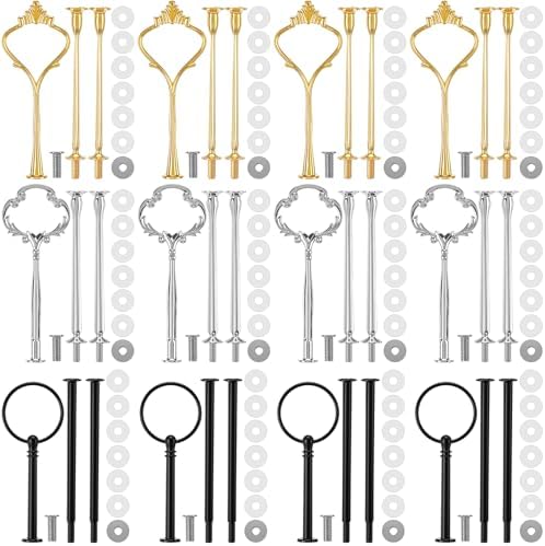 12 Sets 3 Tiered Tray Hardware Kit, Cute, Black, Silver, Gold in Black, Silver, Gold