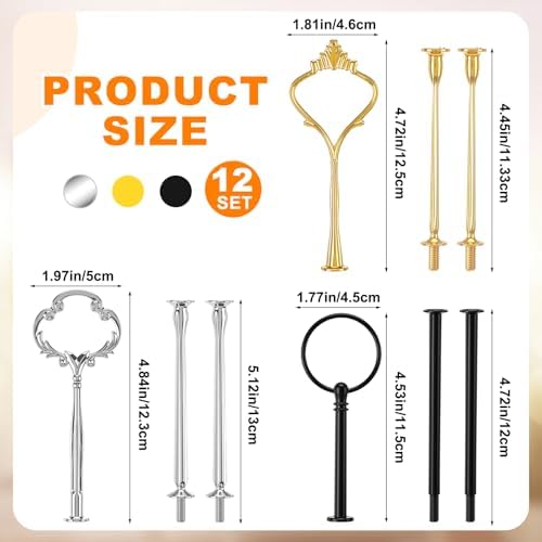 12 Sets 3 Tiered Tray Hardware Kit, Cute, Black, Silver, Gold in Black, Silver, Gold, alternate view 3